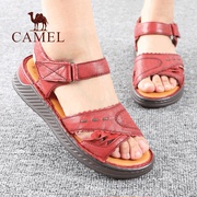 camel骆驼女鞋夏季品(夏季品)真羊皮舒适正士透气中年妈妈休闲凉鞋子