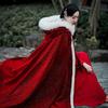 酒红色结婚斗篷汉服，女中国风毛领加绒加厚披风，古装古风秋冬季保暖