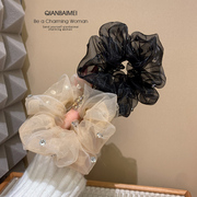 韩国复古绢纱水钻大肠圈头花法式优雅气质丸子头发圈耐用粗扎发绳