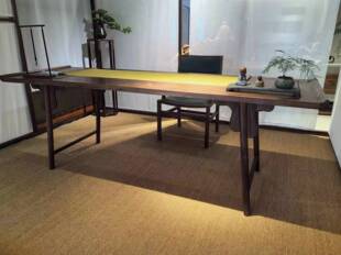 北美黑胡桃木茶桌实木大板，办公桌现代简约新中式，茶台书桌一体两用