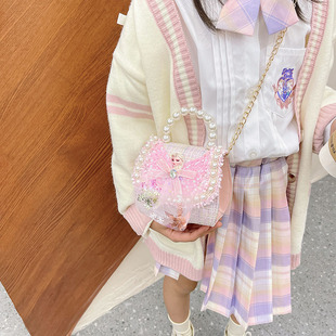 春季儿童包包女孩斜挎包时尚小香风艾莎公主包可爱珍珠手提包