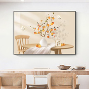 原木风柿柿如意餐厅饭厅装饰画，现代简约餐桌背景，墙面壁画厨房挂画