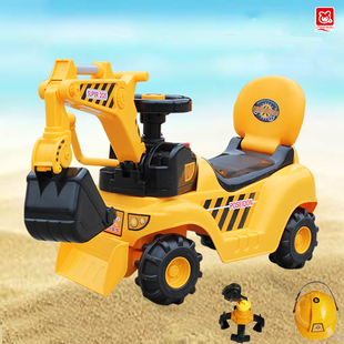 祺月大号儿童挖掘机可坐骑挖土机，车子工程车推土黄色蓝色玩具童车