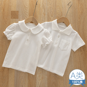 春夏男女童宝宝短袖，t恤幼儿园中小学生亲子装，大码上衣白色polo衫