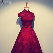 敬酒服短款新娘2023蕾丝修身复古结婚宴会长款红色礼服