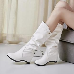 2019韩版单靴子女靴春秋，冬季内增高高跟，中筒靴长靴高筒白色