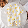 婴儿夏季透气纱布连体衣0-1岁宝宝纯棉和服长袖A类新生儿绉纱衣服