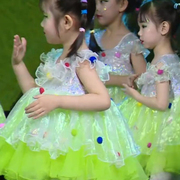 六一儿童演出服幼儿舞蹈，七彩球球纱裙表演服装，女童可爱蓬蓬连衣裙