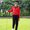 春秋zg6高尔夫童装男童球服套装，儿童长袖红色翻领，上衣黑色长裤子
