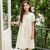 女童连衣裙夏季娃娃短袖裙子，纯棉提花镂空公主裙方领洋气法式童装