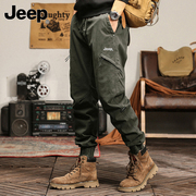 jeep吉普休闲裤男士春季多口袋工装束，脚裤美式宽松长裤子男裤