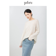 Yifini/易菲宽松慵懒镂空绵羊毛针织衫女秋季羊绒罩衫