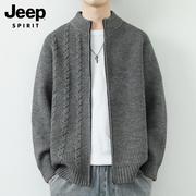 jeep吉普开衫毛衣男士秋季半高领，拉链线衣潮流，休闲针织衫外套男装