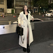 白色西装呢子大衣女秋冬韩版宽松显瘦气质中长款加厚呢子外套