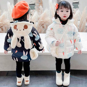 韩国女宝宝冬装加绒外套2021儿童，洋气棉服小童中长款加厚棉衣