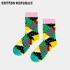 Cotton Republic/棉花共和国女士撞色几何图案提花棉质休闲中筒袜