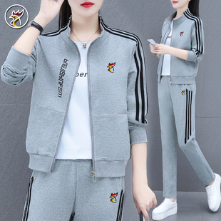 运动套装女春秋季大码长袖，卫衣三件套跑步休闲服