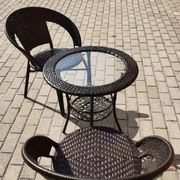 阳台小桌子藤编圆形，茶几钢化玻璃休闲小圆桌，小茶桌椅组合简易茶几