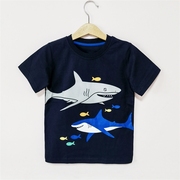 小鱼家童装男童纯棉短袖t恤可爱鲨鱼图案，夏季薄款打底上衣378694