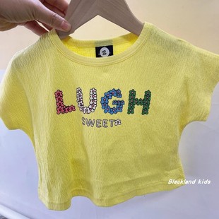 100夏款韩版童装女童黄色，皱皱棉短袖t恤宝宝儿童可爱背心蝙蝠衫