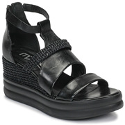 mjus女鞋凉鞋坡跟真皮一字带，厚底增高时尚，酷帅风夏季黑色
