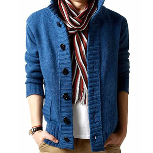 秋冬季男士毛衣开衫纯色立领，加厚针织衫男式韩版修身毛衫外套