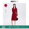 nexy.co奈蔻2023年秋季红色，印花修身显瘦a字西装领连衣裙女