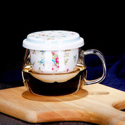 日式三件加厚玻璃花茶杯，过滤茶杯陶瓷办公室泡茶冲茶杯子花茶茶具