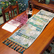 美式小美式简约文艺餐桌，桌旗长条桌布，布艺双面可用流苏平头密莉娅