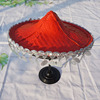 儿童红色舞蹈斗笠帽子，少数民族舞台表演道具，成人傣族花腰竹编草帽