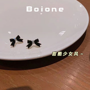 boione甜酷少女学院风黑色蝴蝶结，耳钉减龄气质，复古网红辣妹耳饰女