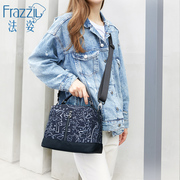 Frazzil/法姿斜挎包女时尚帆布单肩小包休闲尼龙布花色妈妈包