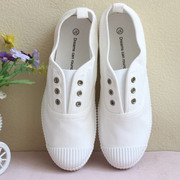 韩版女鞋水洗白色一脚蹬懒人鞋做旧复古夏季小白鞋帆布鞋