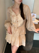 Thecoco 琥珀 植绒纱新中式套装+无袖连衣裙女夏季甜美气质一整套