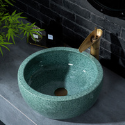 绿色台上盆创意艺术台盆卫生间，家用圆形陶瓷，洗手盆单盆面盆洗面盆