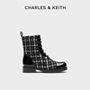 charles&keith秋冬女靴ck1-90900108时尚系带拼色马丁靴，女靴女鞋