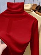 双面德绒打底衫女冬季内搭酒红色长袖t恤一体绒保暖堆堆高领上衣