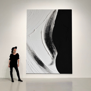 现代简约油画极简抽象立体肌理画黑白挂画客厅玄关走廊装饰画星云