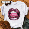 Red lips T-shirt 欧美风大码红色亮片嘴唇性感印花女士T恤上衣