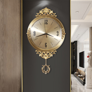 纯铜欧式挂钟客厅网红钟表挂墙家用轻奢大气，壁钟静音电波精工时钟
