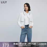 LILY2024春女装复古小香风温柔时尚双口袋通勤款白色短外套女