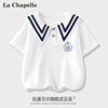 拉夏贝尔女童短袖夏季儿童学院，风t恤衫2024女大童海军领上衣