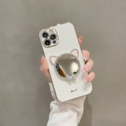 猫耳朵水钻补妆镜子苹果15pro适用iphone14手机，壳131211promax超薄软硅胶xxrxs全包防摔保护套网红女