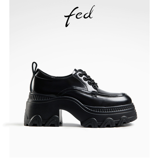 fed黑色小皮鞋，秋季女鞋粗跟厚底牛津鞋，单鞋女款r0904-zc150