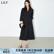 经典小黑裙系列LILY2024优雅通勤V领时尚高腰衬衫连衣裙