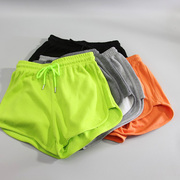 显白荧光绿色运动短裤，女2023夏季薄款美式跑步训练健身外穿热裤
