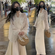 法式高级感白色套装，女盐系国风上衣，今年流行裙子夏季新中式两件套