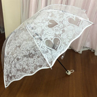 小清新爱心白公主(白公主)伞，花边影楼拱形，透明伞浪漫仿蕾丝塑料三折伞