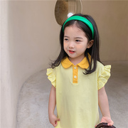 儿童T恤裙2021夏季韩版女童Polo短袖针织公主裙中长款甜美裙子