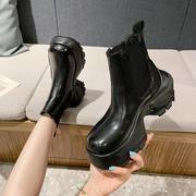 欧洲站2023秋季切尔西短靴，女真皮擦色厚底，小个子增高松糕靴子